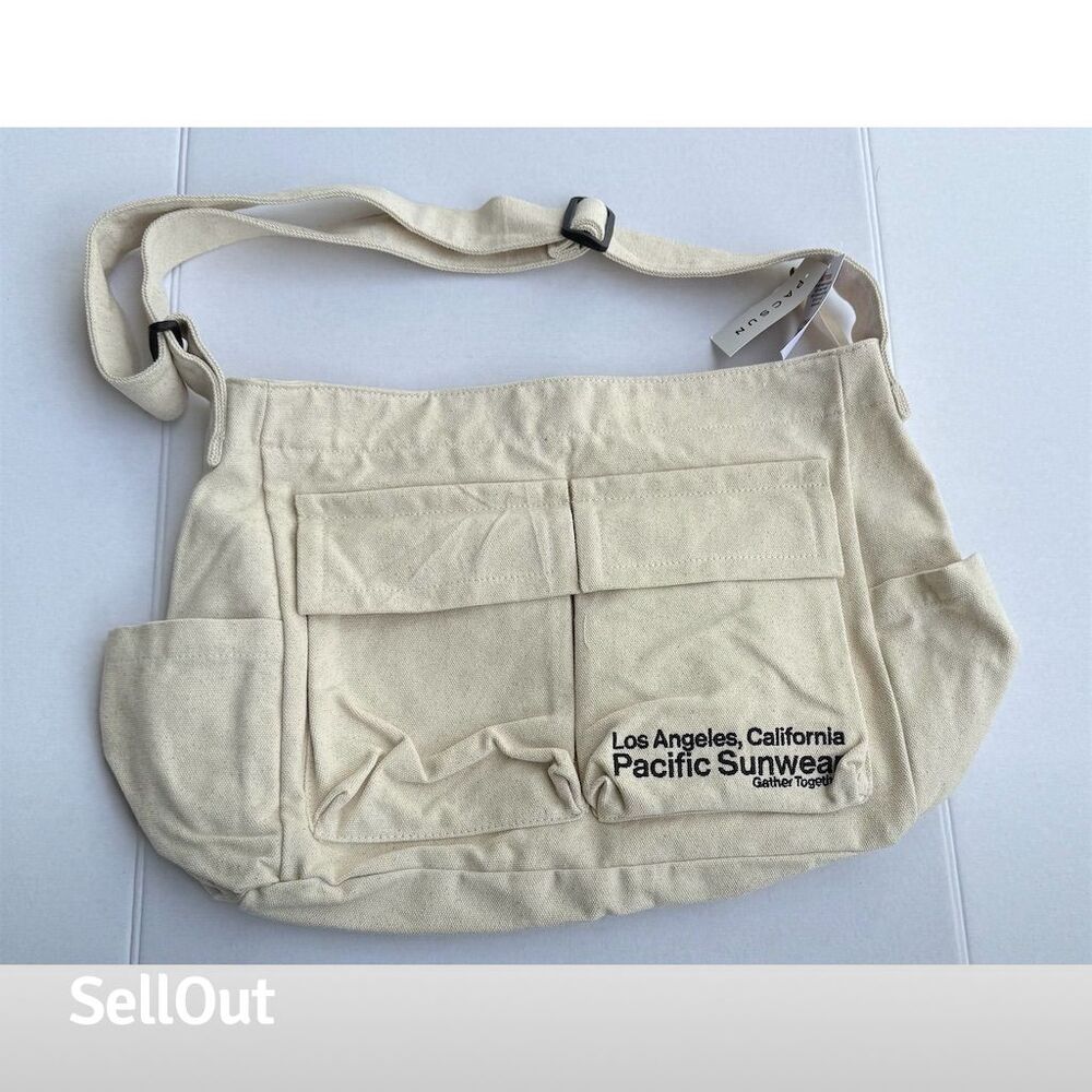 PacSun Unisex Canvas Cargo Tote Light Beige Medium with Pockets